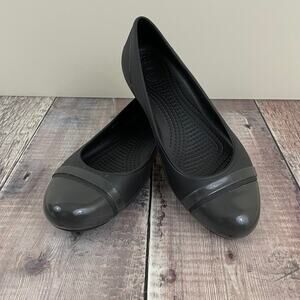 Crocs Patent Cap Toe Ballet Flat Slip Ons Dark Gray Women's Size 6